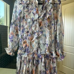 Zimmermann Floral Ruffle Silk Dress